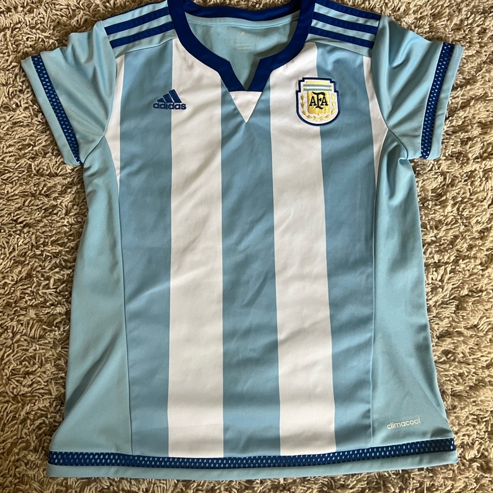 Adidas Light Blue and White Striped Women's Jersey